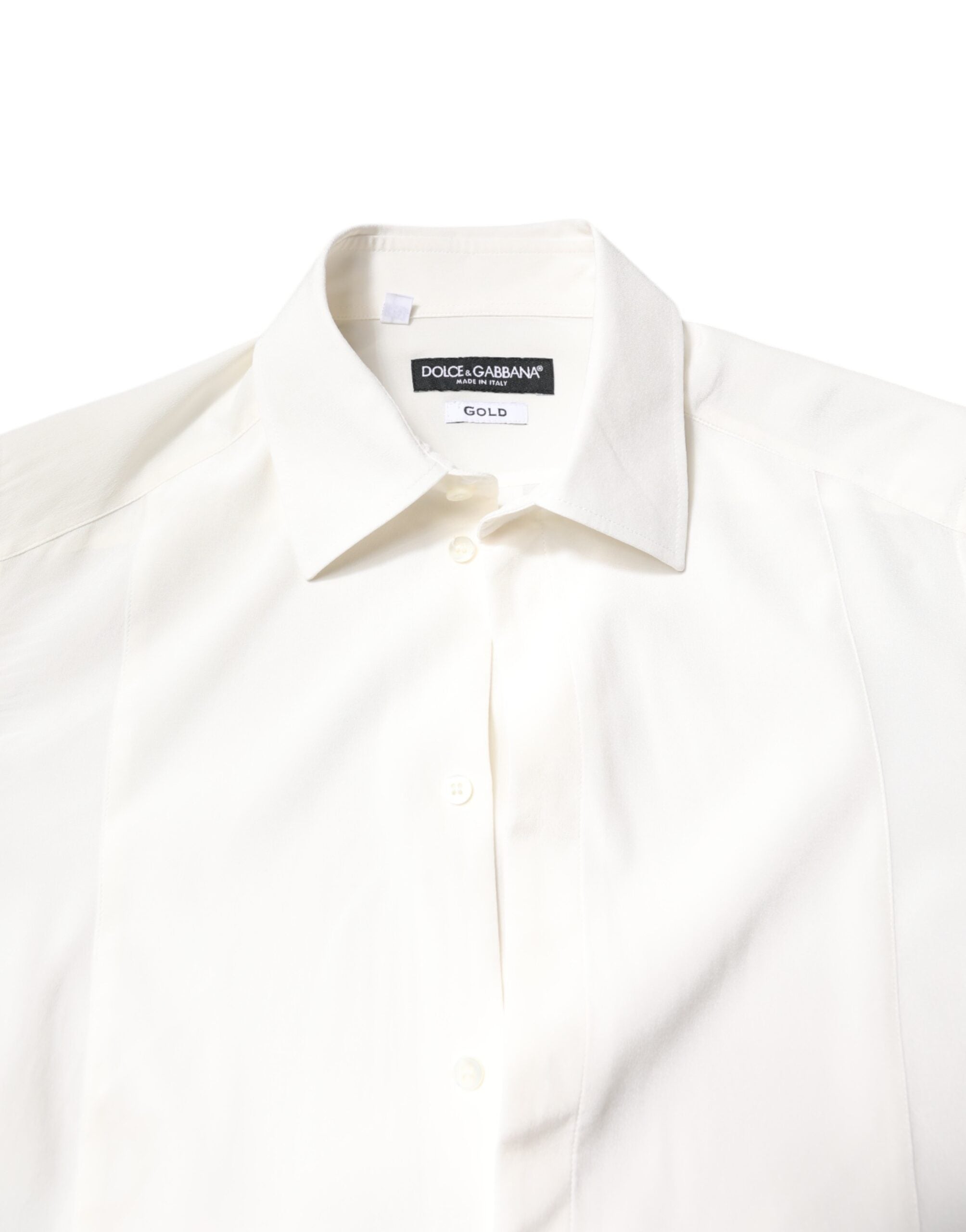 Dolce & Gabbana White Silk Dress GOLD Formal Collared Shirt